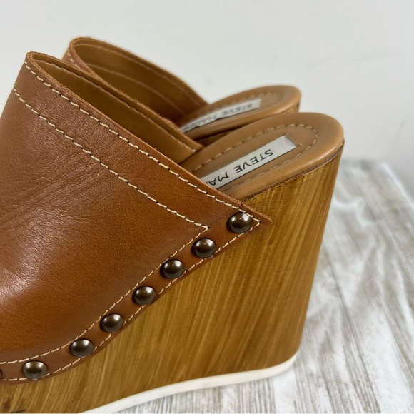 Steve Madden 6 Gemma Studded Brown Leather Platform Wedge Sandals Made in Italy - Picture 2 of 9